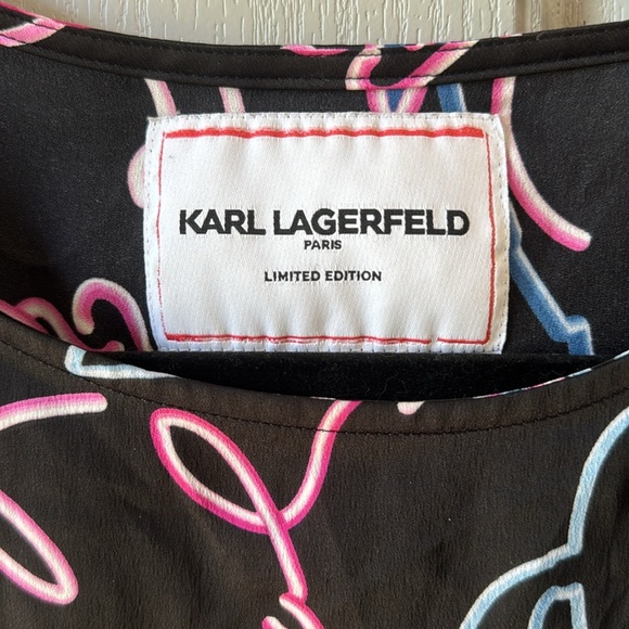Karl Lagerfeld Black Tee with Pink and Blue Graphics - Picture 2 of 3